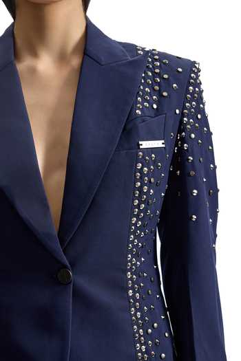 Shop_Cilvr_Navy Viscose, Polyester Stud Armour Tailored Blazer Set 