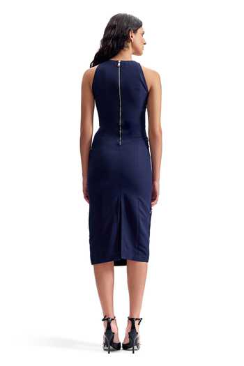 Cilvr_Navy Viscose, Polyester High Neck Studded Tailored Dress _Online_at_Aza_Fashions