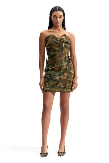 Shop_Cilvr_Green Cotton Sweetheart Neck Tactical Camo Biker Dress _Online_at_Aza_Fashions