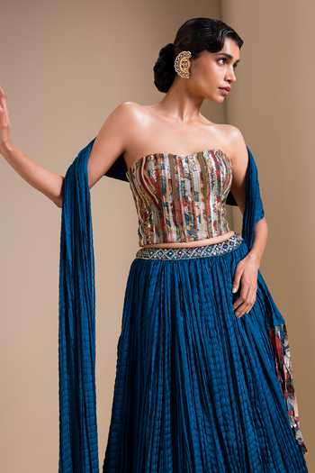 Buy_Aamra By Lavanya_Blue Silk Hand Embroidered Dupatta _Online_at_Aza_Fashions