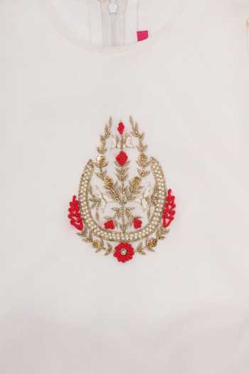 Buy_Petite Pomme_White Crepe, Net Embroidery, Zari Placement Kurta Palazzo Set 