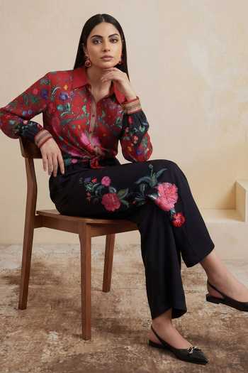 Buy_Satya Paul_Multicolor Viscose, Crepe Collared Memories Of Kahlo Shirt And Pant Set _at_Aza_Fashions