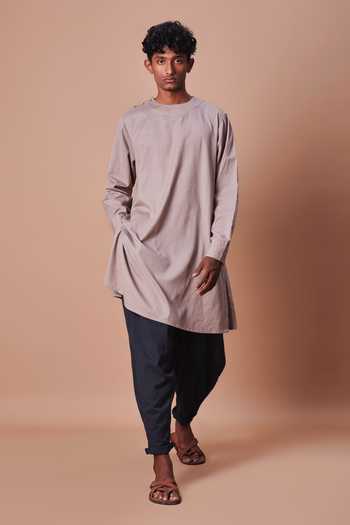 Buy_MATI_Charcoal Cotton Pleated Balloon Pant _at_Aza_Fashions