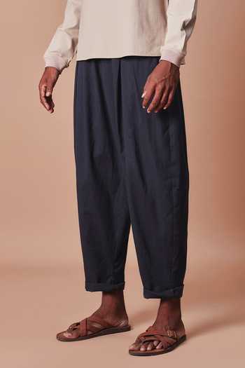 Buy_MATI_Charcoal Cotton Pleated Balloon Pant _Online_at_Aza_Fashions