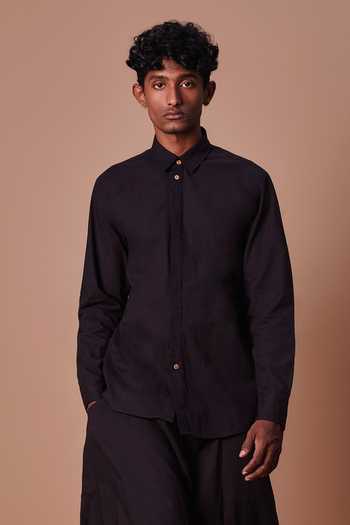 MATI_Black Cotton Double Buttoned Shirt And Harem Pant Set _Online_at_Aza_Fashions