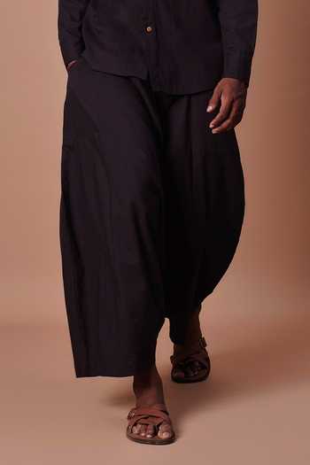 Buy_MATI_Black Cotton Double Buttoned Shirt And Harem Pant Set _Online_at_Aza_Fashions
