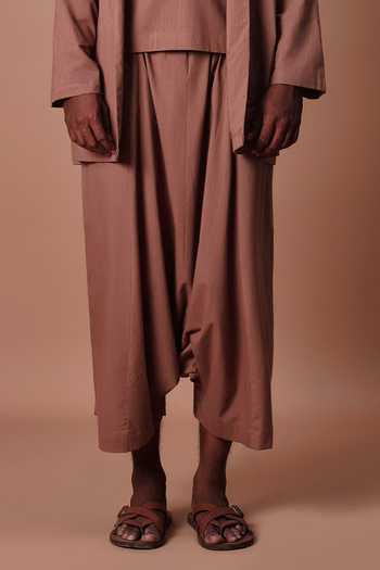 MATI_Brown Cotton Jacket And Harem Pant Set _Online