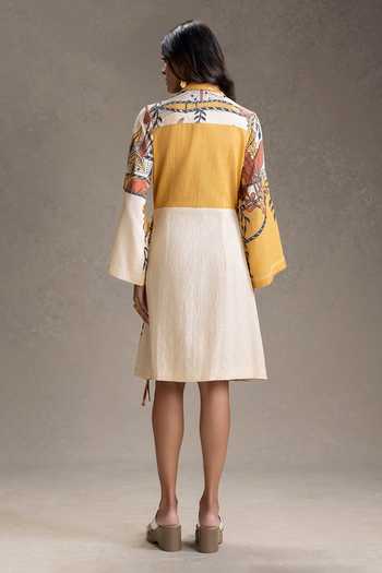 Buy_Soup By Sougat Paul_Beige Cotton Collared Kyomi Print Dress _Online_at_Aza_Fashions