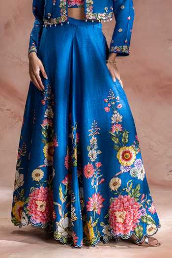 Soup By Sougat Paul_Teal Silk Sweetheart , Open Baghira Embroidered Jacket Skirt Set _Online_at_Aza_Fashions