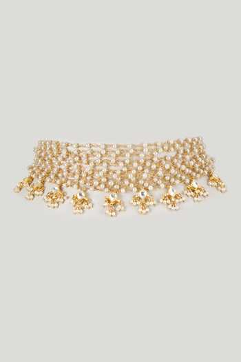 Shop_Namasya_White Pearl Embellished Choker Necklace _at_Aza_Fashions