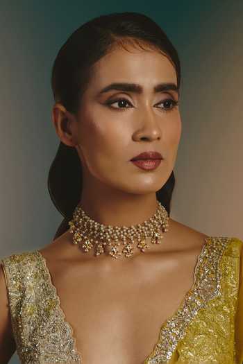 Buy_Namasya_White Pearl Embellished Choker Necklace _at_Aza_Fashions