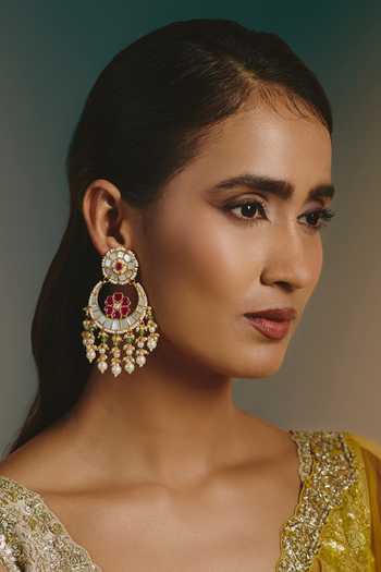 Buy_Namasya_Gold Plated Floral Embellished Chandbali Earrings  _at_Aza_Fashions