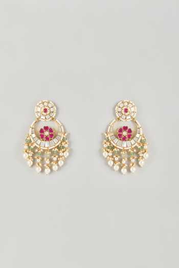 Shop_Namasya_Gold Plated Floral Embellished Chandbali Earrings  _at_Aza_Fashions