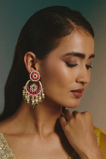 Buy_Namasya_Gold Plated Embellished Chandbali Earrings _at_Aza_Fashions