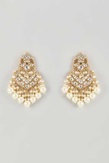 Shop_Namasya_Gold Plated Pearl Drop Earrings _at_Aza_Fashions
