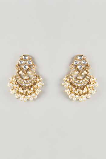 Shop_Namasya_Gold Plated Kundan Pearl Chandbali Earrings  _at_Aza_Fashions