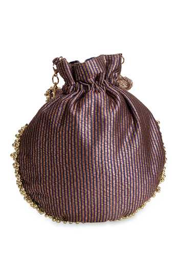 Buy_5elements_Black Beads, Zari, Tassels, Chains Swarna Lalika Cresent Moon Embellished Potli 