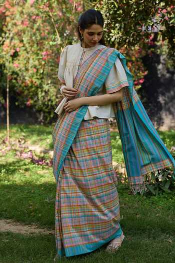 Buy_Surmaye_Multi Color Cotton Field To Shore Checkered Saree 