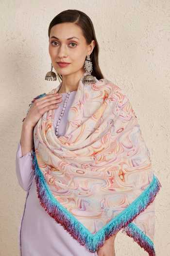 Buy_NUHH_Purple Georgette, Crepe Fringe Round Neck Pastel Kurta Set _Online_at_Aza_Fashions