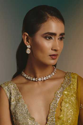 Buy_Namasya_White Stone Embellished Necklace And Earrings Set _at_Aza_Fashions
