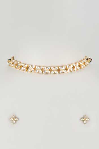 Shop_Namasya_White Floret Embellished Necklace And Earrings Set _at_Aza_Fashions