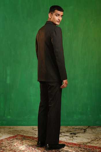 Shop_Ahi Clothing_Black Suiting Pinstriped Jacket And Trouser Co-ord Set _at_Aza_Fashions