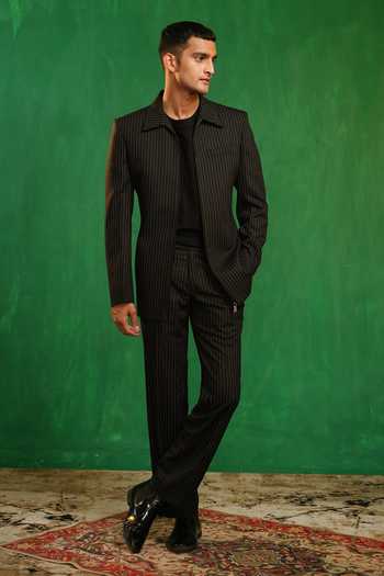 Buy_Ahi Clothing_Black Suiting Pinstriped Jacket And Trouser Co-ord Set _Online_at_Aza_Fashions
