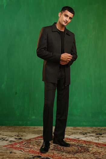 Shop_Ahi Clothing_Black Suiting Pinstriped Jacket And Trouser Co-ord Set _Online_at_Aza_Fashions