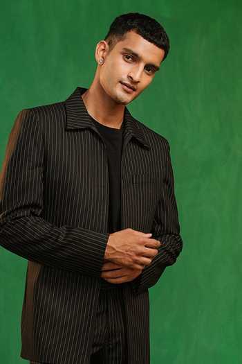 Ahi Clothing_Black Suiting Pinstriped Jacket And Trouser Co-ord Set _at_Aza_Fashions