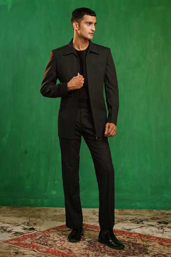 Buy_Ahi Clothing_Black Suiting Pinstriped Jacket And Trouser Co-ord Set 