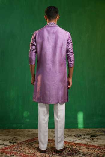 Shop_Ahi Clothing_Purple Silk, Georgette Mirror Work Embroidered Kurta Set _at_Aza_Fashions