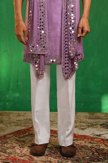 Ahi Clothing_Purple Silk, Georgette Mirror Work Embroidered Kurta Set _Online_at_Aza_Fashions