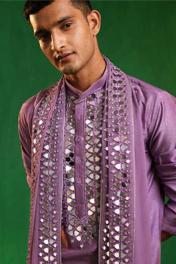 Buy_Ahi Clothing_Purple Silk, Georgette Mirror Work Embroidered Kurta Set 