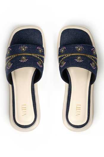 Shop_House Of Vitti India_Blue Denim Verse Cushioned Flat Sliders 