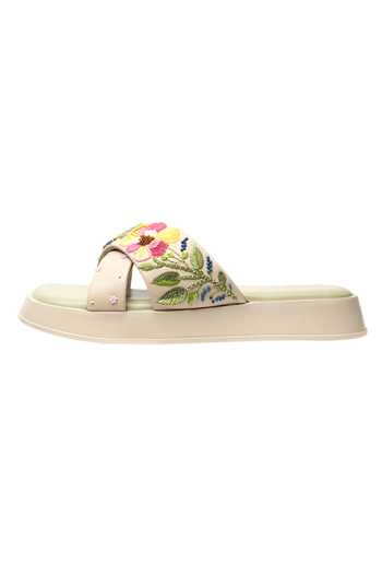 Shop_House Of Vitti India_Beige Daisy Mae Colourful Cushioned Flat Sliders _Online_at_Aza_Fashions