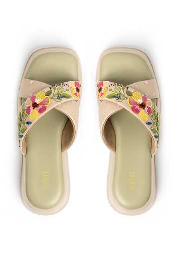 Buy_House Of Vitti India_Beige Daisy Mae Colourful Cushioned Flat Sliders 