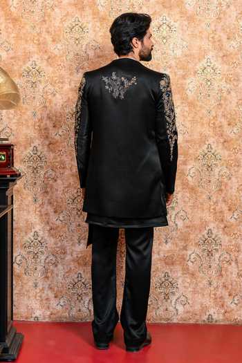 Shop_Yajy By Aditya Jain_Black Suiting Shahi Mehfil Embroidered Jacket And Kurta Set _at_Aza_Fashions