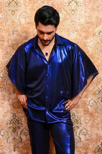Buy_Yajy By Aditya Jain_Blue Spandex Neelanjana Sequin Kaftan And Pant Co-ord Set _Online_at_Aza_Fashions