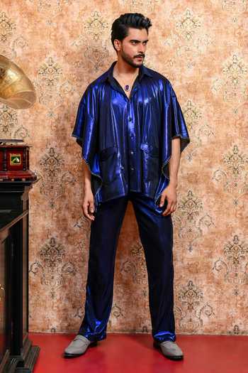 Buy_Yajy By Aditya Jain_Blue Spandex Neelanjana Sequin Kaftan And Pant Co-ord Set 