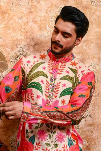 Buy_Yajy By Aditya Jain_Multi Color Muslin Mridula Print Kurta And Pant Set _Online_at_Aza_Fashions