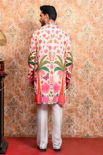 Shop_Yajy By Aditya Jain_Multi Color Muslin Mridula Print Kurta And Pant Set _at_Aza_Fashions
