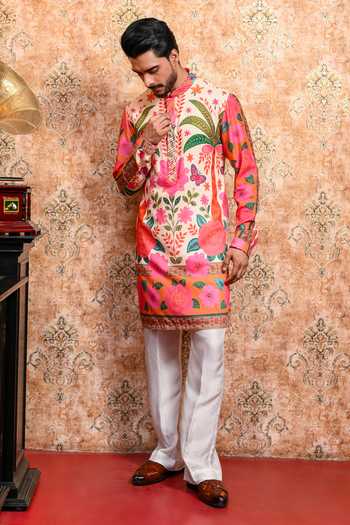 Yajy By Aditya Jain_Multi Color Muslin Mridula Print Kurta And Pant Set _at_Aza_Fashions