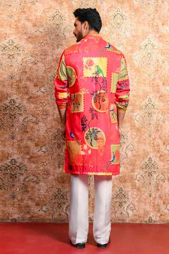 Shop_Yajy By Aditya Jain_Pink Muslin Arunima Printed Kurta And Pant Set _at_Aza_Fashions