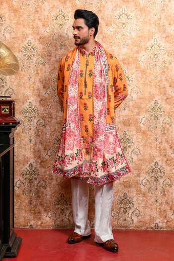 Shop_Yajy By Aditya Jain_Yellow Muslin Boish Aura Printed Kurta Set 