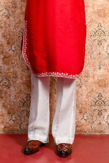Yajy By Aditya Jain_Red Silk Baisara Embroidered Kurta And Pant Set _Online_at_Aza_Fashions