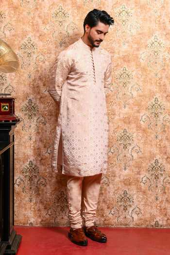 Buy_Yajy By Aditya Jain_Pink Silk, Tissue Madhurima Printed Kurta Set 