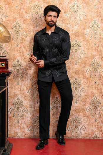 Buy_Yajy By Aditya Jain_Black Cotton Nobo Tiktiki Utsav Embroidered Shirt 
