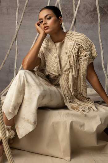 Buy_Kritika Murarka_Ivory Cotton Shawl Neck Crushed Lace Embroidered Top _Online_at_Aza_Fashions