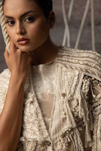 Buy_Kritika Murarka_Ivory Cotton Shawl Neck Crushed Lace Embroidered Top 