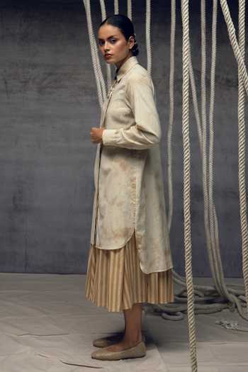 Buy_Kritika Murarka_Ivory Linear Stripe Pattern Skirt _Online_at_Aza_Fashions